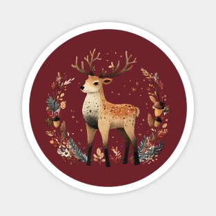 Mystical Stag in a Forest Wreath - Pagan & Celtic Folk Art Magnet